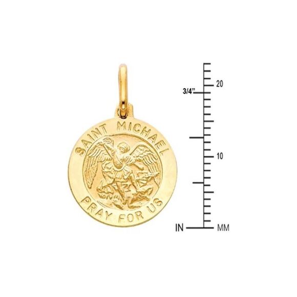 14k Real Yellow Gold Saint Michael Medal Charm St. | Michael  medallion | - Picture 4 of 5